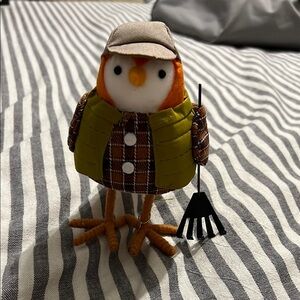Cute Owl Figurine with Green Vest and Plaid Shirt